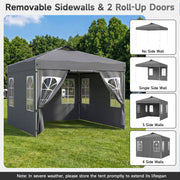 Costway - 10 x 10 FT Pop Up Canopy Tent with 4 Sidewalls and Adjustable Height Waterproof-Gray