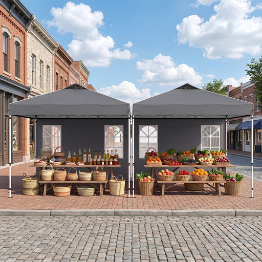 Costway - 10 x 10 FT Pop Up Canopy Tent with 4 Sidewalls and Adjustable Height Waterproof-Gray