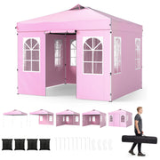 Costway - 10 x 10 FT Pop Up Canopy Tent with 4 Sidewalls and Adjustable Height Waterproof-Pink
