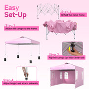 Costway - 10 x 10 FT Pop Up Canopy Tent with 4 Sidewalls and Adjustable Height Waterproof-Pink