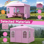 Costway - 10 x 10 FT Pop Up Canopy Tent with 4 Sidewalls and Adjustable Height Waterproof-Pink
