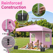 Costway - 10 x 10 FT Pop Up Canopy Tent with 4 Sidewalls and Adjustable Height Waterproof-Pink