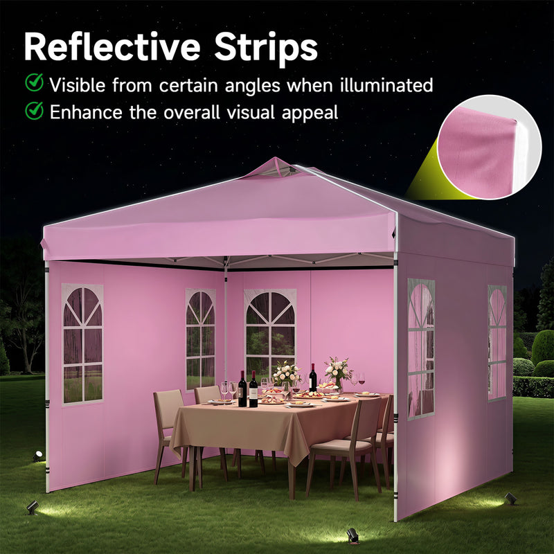 Costway - 10 x 10 FT Pop Up Canopy Tent with 4 Sidewalls and Adjustable Height Waterproof-Pink