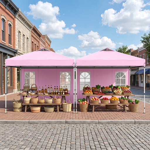 Costway - 10 x 10 FT Pop Up Canopy Tent with 4 Sidewalls and Adjustable Height Waterproof-Pink