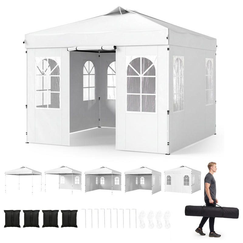 Costway - 10 x 10 FT Pop Up Canopy Tent with 4 Sidewalls and Adjustable Height Waterproof-White