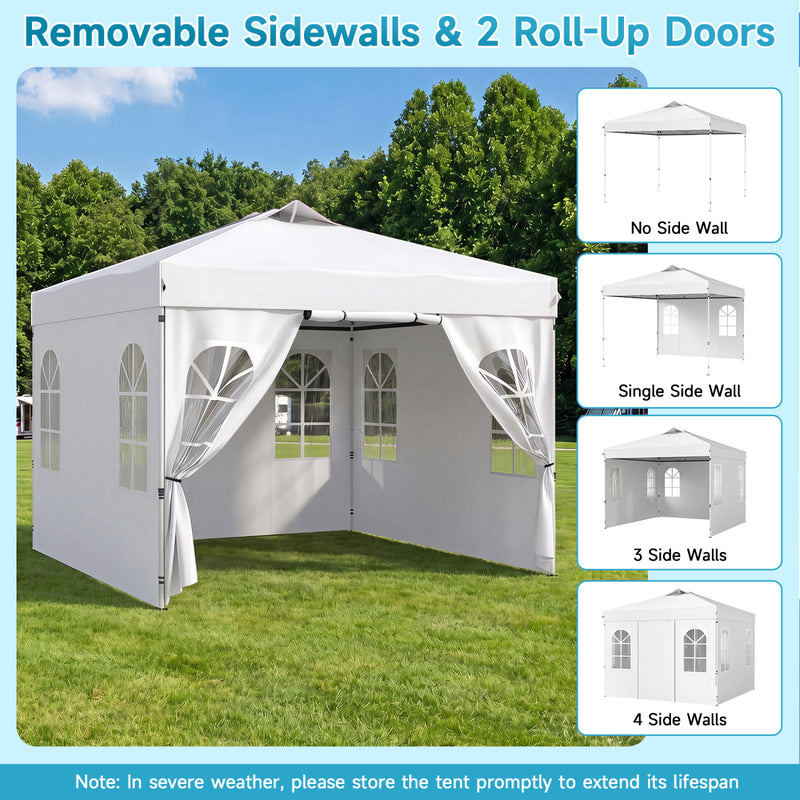 Costway - 10 x 10 FT Pop Up Canopy Tent with 4 Sidewalls and Adjustable Height Waterproof-White