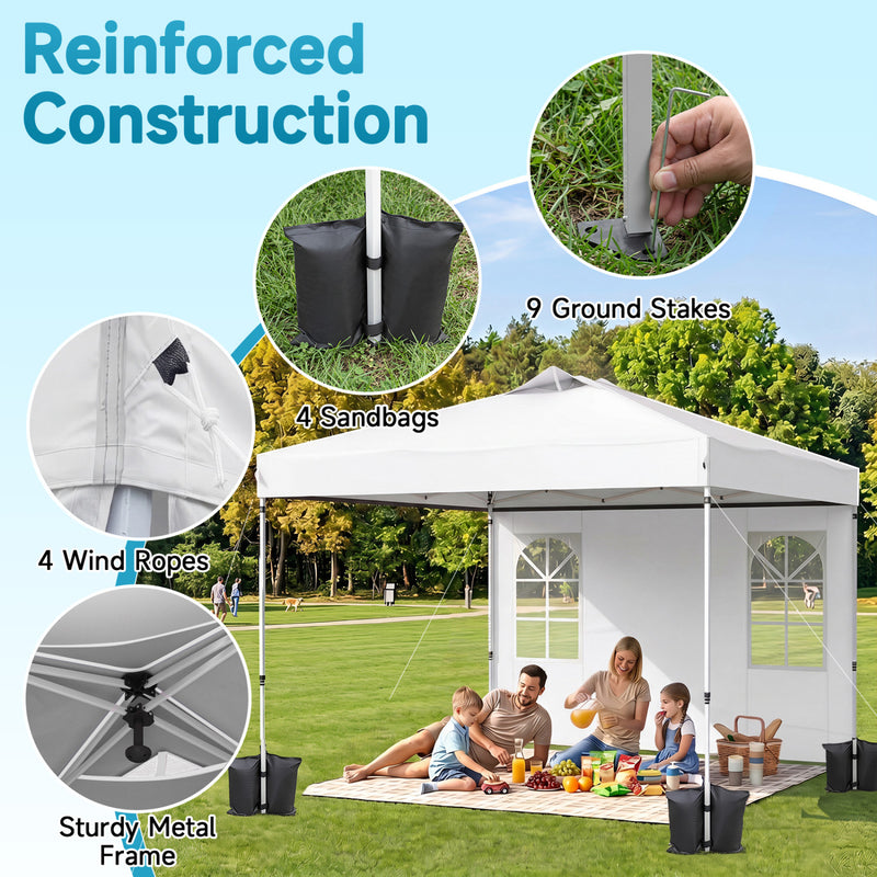 Costway - 10 x 10 FT Pop Up Canopy Tent with 4 Sidewalls and Adjustable Height Waterproof-White