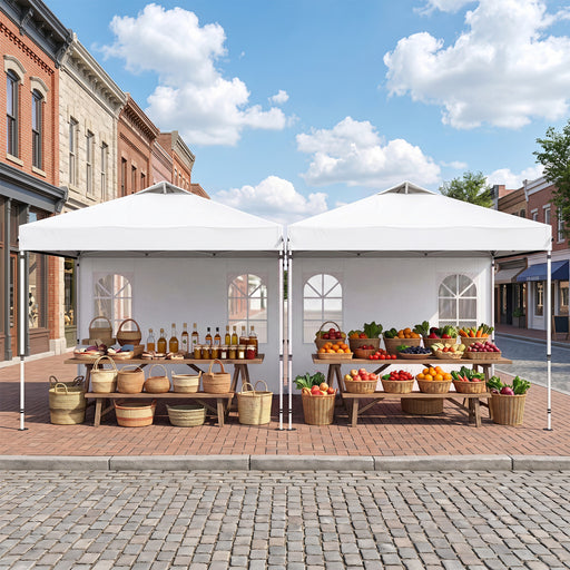 Costway - 10 x 10 FT Pop Up Canopy Tent with 4 Sidewalls and Adjustable Height Waterproof-White