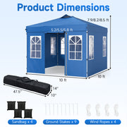 Costway - 10 x 10 FT Pop Up Canopy Tent with 4 Sidewalls and Adjustable Height Waterproof-Blue