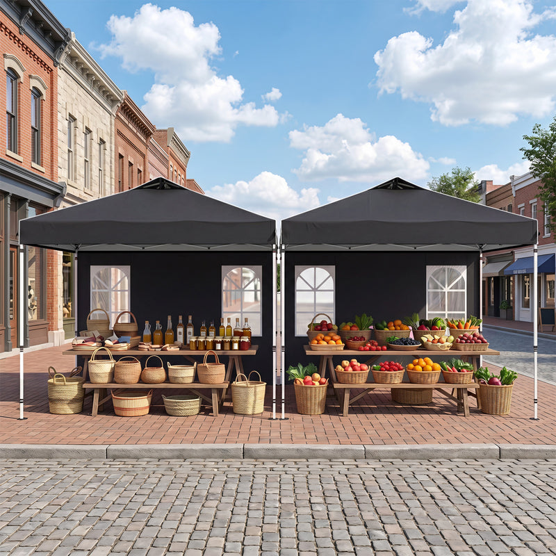 Costway - 10 x 10 FT Pop Up Canopy Tent with 4 Sidewalls and Adjustable Height Waterproof-Black