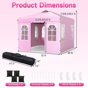 Costway - 10 x 10 FT Pop Up Canopy Tent with 4 Sidewalls and Adjustable Height Waterproof-Pink