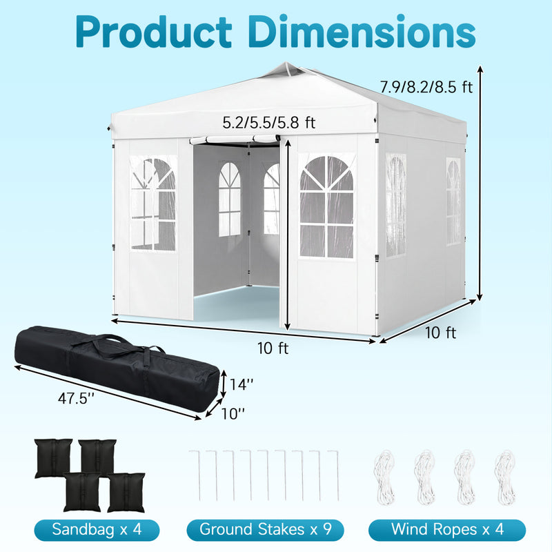 Costway - 10 x 10 FT Pop Up Canopy Tent with 4 Sidewalls and Adjustable Height Waterproof-White