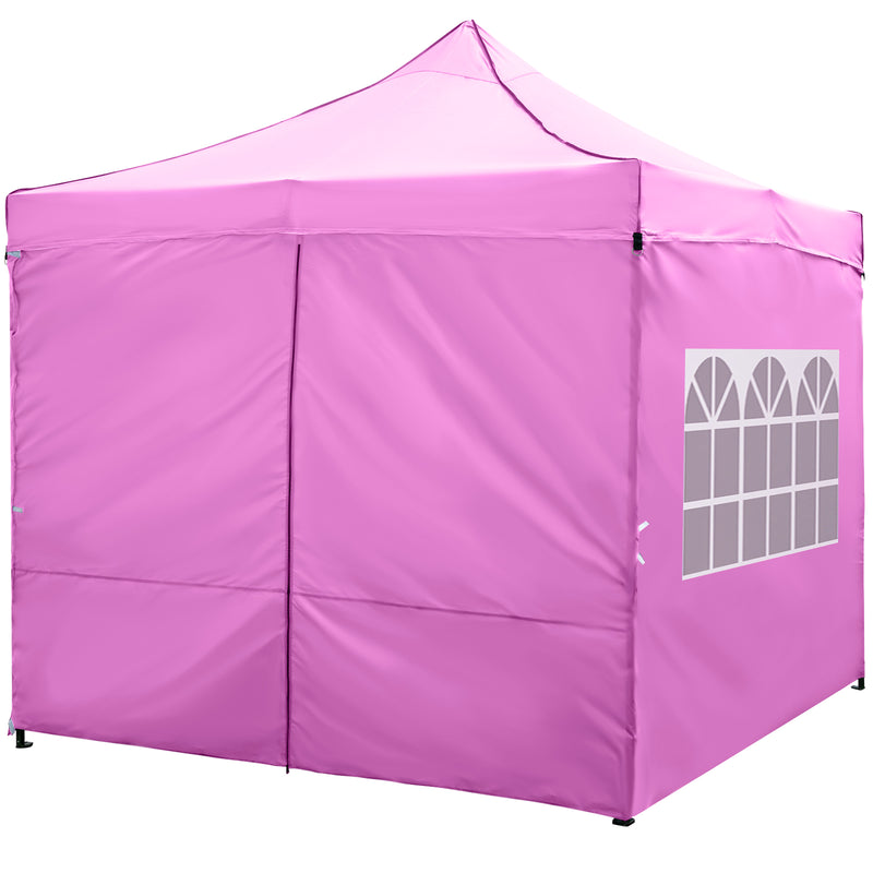 Costway - 10 x 10 FT Pop up Canopy Tent with 4 Removable Sidewalls and Wheeled Bag-Pink