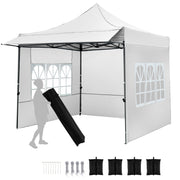 Costway - 10 x 10 FT Pop up Canopy Tent with Sidewalls and Awning for Party Picnic Event-White