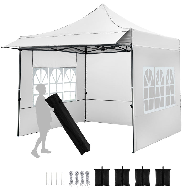 Costway - 10 x 10 FT Pop up Canopy Tent with Sidewalls and Awning for Party Picnic Event-White