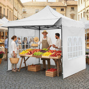 Costway - 10 x 10 FT Pop up Canopy Tent with Sidewalls and Awning for Party Picnic Event-White