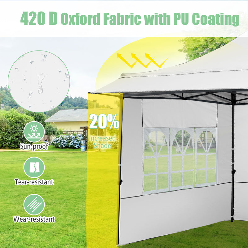 Costway - 10 x 10 FT Pop up Canopy Tent with Sidewalls and Awning for Party Picnic Event-White