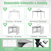 Costway - 10 x 10 FT Pop up Canopy Tent with Sidewalls and Awning for Party Picnic Event-White