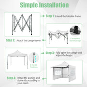 Costway - 10 x 10 FT Pop up Canopy Tent with Sidewalls and Awning for Party Picnic Event-White