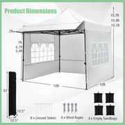 Costway - 10 x 10 FT Pop up Canopy Tent with Sidewalls and Awning for Party Picnic Event-White