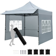 Costway - 10 x 10 FT Pop up Canopy Tent with Sidewalls and Awning for Party Picnic Event-Gray