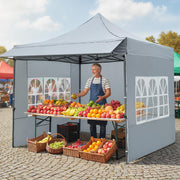 Costway - 10 x 10 FT Pop up Canopy Tent with Sidewalls and Awning for Party Picnic Event-Gray