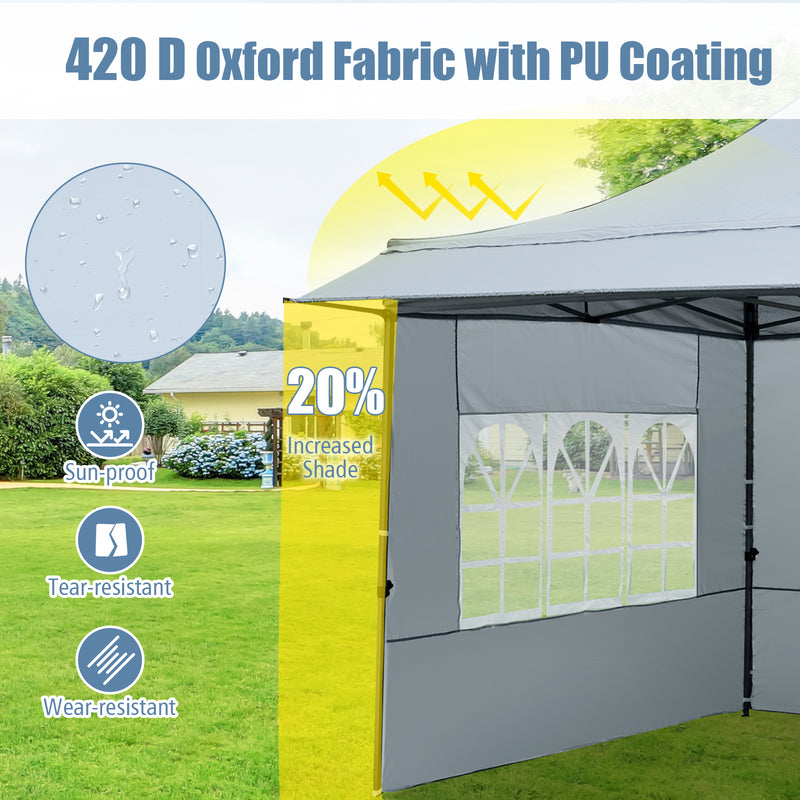 Costway - 10 x 10 FT Pop up Canopy Tent with Sidewalls and Awning for Party Picnic Event-Gray