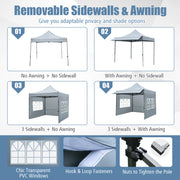 Costway - 10 x 10 FT Pop up Canopy Tent with Sidewalls and Awning for Party Picnic Event-Gray