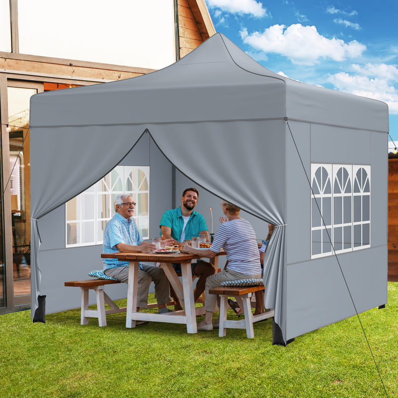 Costway - 10 x 10 FT Pop up Canopy Tent with 4 Removable Sidewalls and Wheeled Bag-Gray