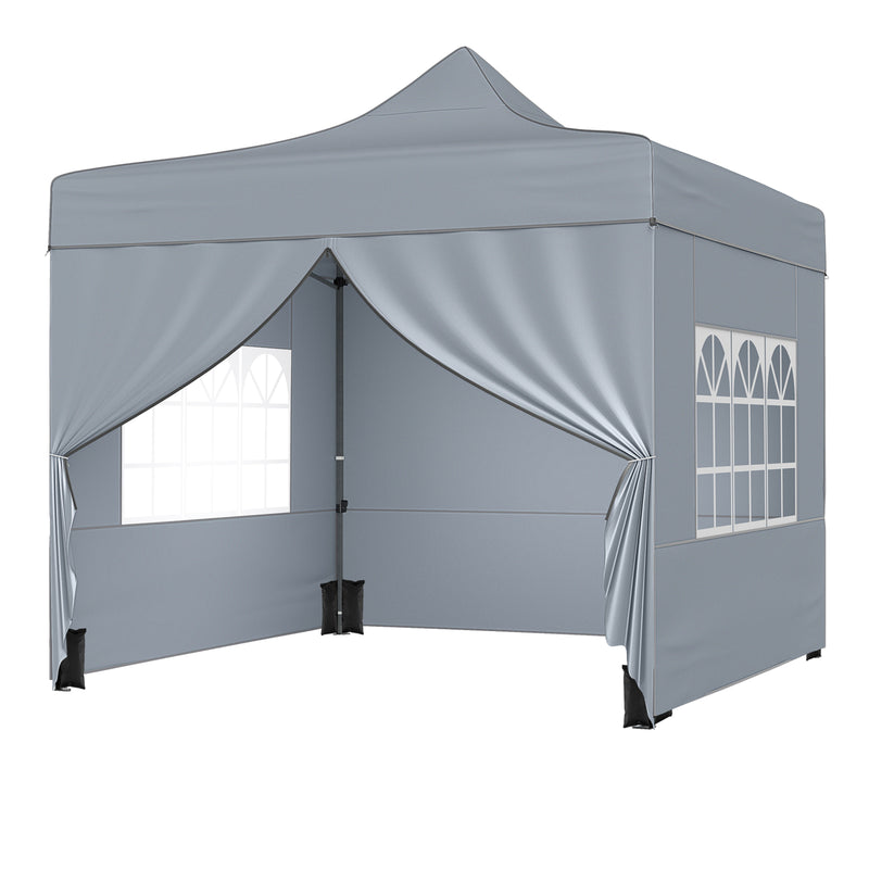 Costway - 10 x 10 FT Pop up Canopy Tent with 4 Removable Sidewalls and Wheeled Bag-Gray