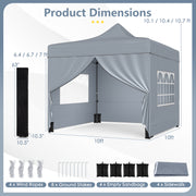 Costway - 10 x 10 FT Pop up Canopy Tent with 4 Removable Sidewalls and Wheeled Bag-Gray