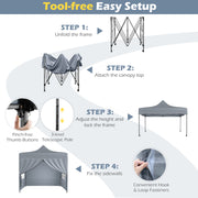 Costway - 10 x 10 FT Pop up Canopy Tent with 4 Removable Sidewalls and Wheeled Bag-Gray