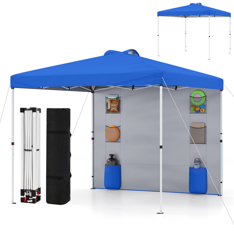 Costway - 10 x 10 FT Pop up Canopy Tent with Sidewall 6 Pockets Instant Setup Commercial Gazebo-Blue
