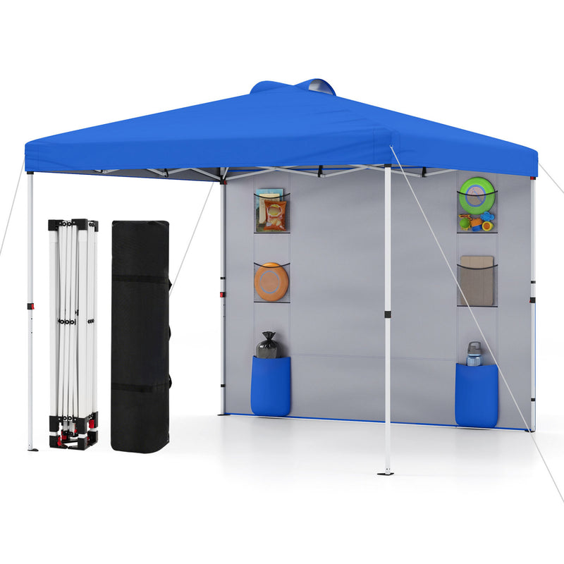Costway - 10 x 10 FT Pop up Canopy Tent with Sidewall 6 Pockets Instant Setup Commercial Gazebo-Blue