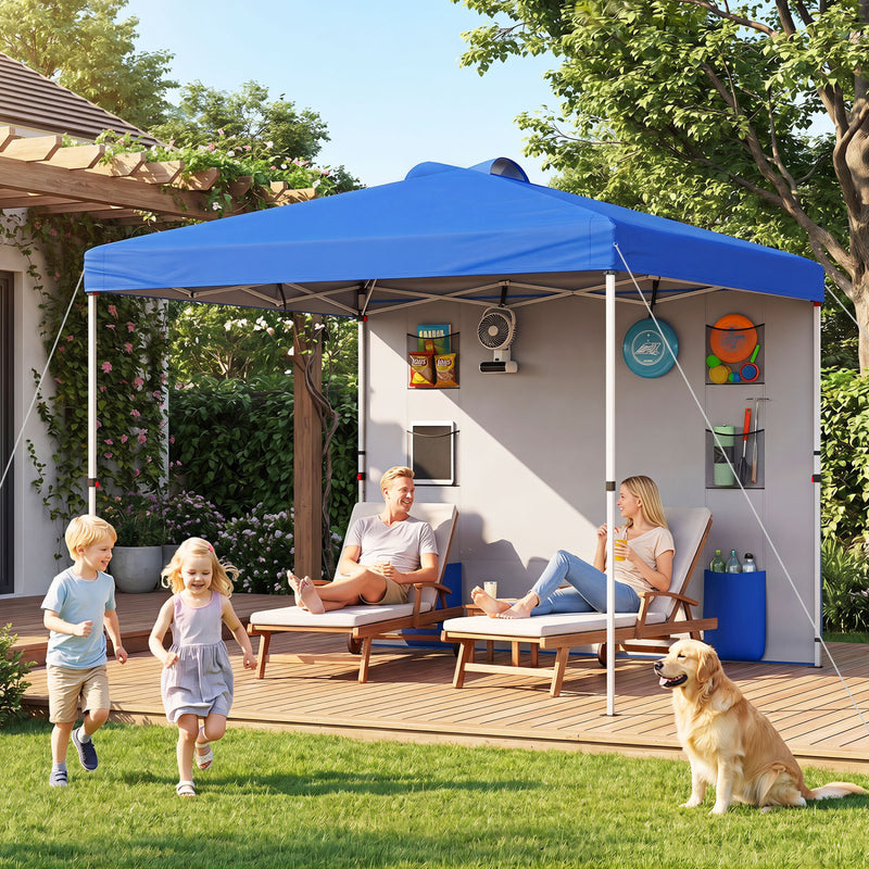 Costway - 10 x 10 FT Pop up Canopy Tent with Sidewall 6 Pockets Instant Setup Commercial Gazebo-Blue