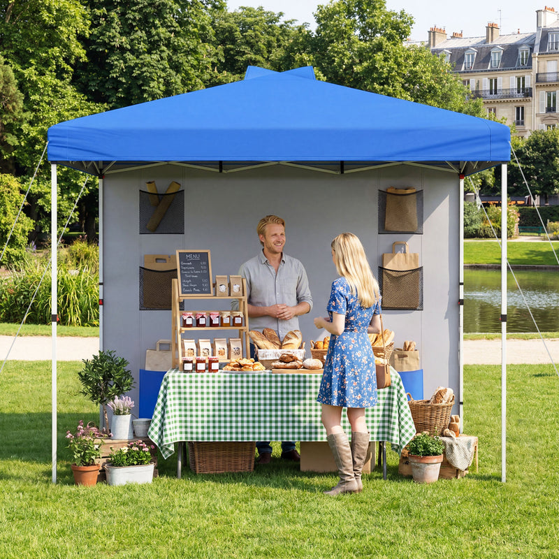 Costway - 10 x 10 FT Pop up Canopy Tent with Sidewall 6 Pockets Instant Setup Commercial Gazebo-Blue
