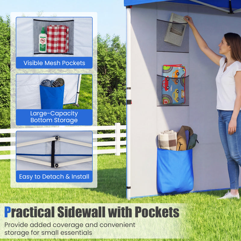 Costway - 10 x 10 FT Pop up Canopy Tent with Sidewall 6 Pockets Instant Setup Commercial Gazebo-Blue