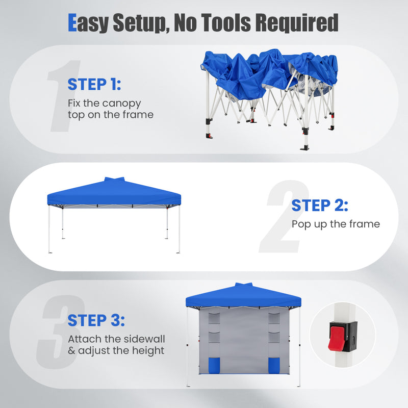 Costway - 10 x 10 FT Pop up Canopy Tent with Sidewall 6 Pockets Instant Setup Commercial Gazebo-Blue