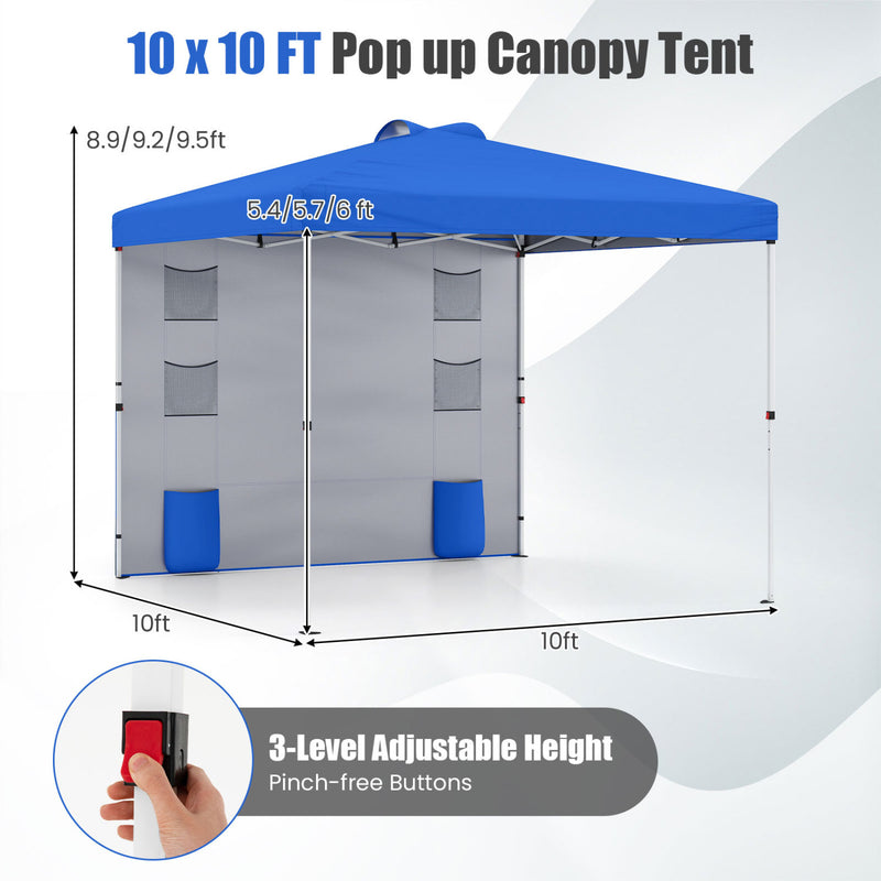 Costway - 10 x 10 FT Pop up Canopy Tent with Sidewall 6 Pockets Instant Setup Commercial Gazebo-Blue