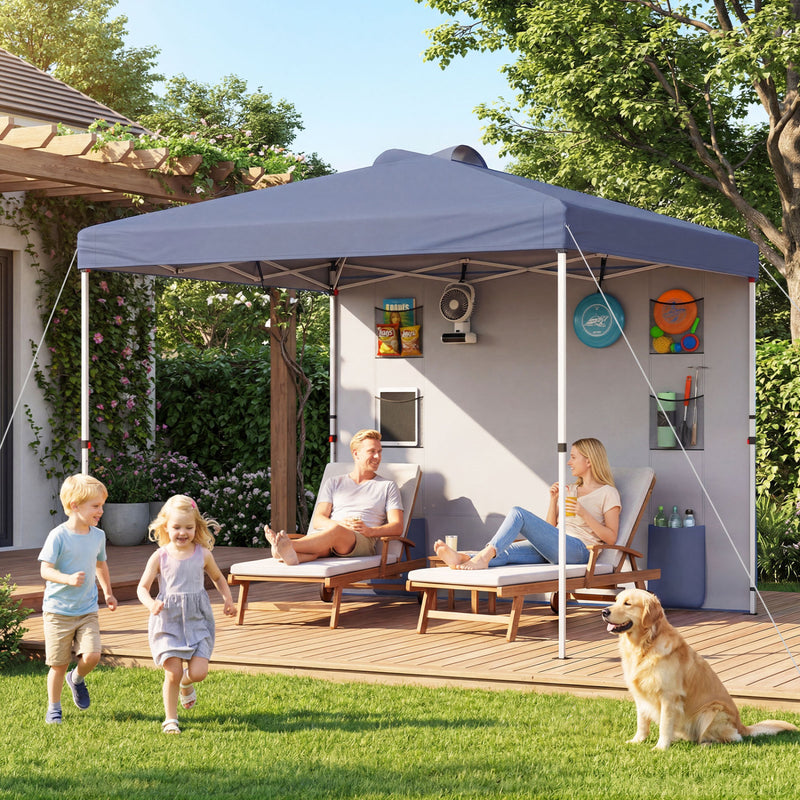 Costway - 10 x 10 FT Pop up Canopy Tent with Sidewall 6 Pockets Instant Setup Commercial Gazebo-Gray