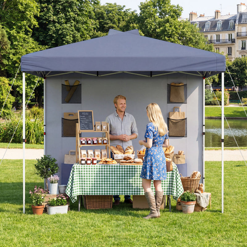 Costway - 10 x 10 FT Pop up Canopy Tent with Sidewall 6 Pockets Instant Setup Commercial Gazebo-Gray