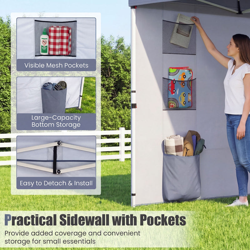 Costway - 10 x 10 FT Pop up Canopy Tent with Sidewall 6 Pockets Instant Setup Commercial Gazebo-Gray