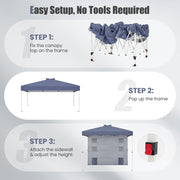 Costway - 10 x 10 FT Pop up Canopy Tent with Sidewall 6 Pockets Instant Setup Commercial Gazebo-Gray