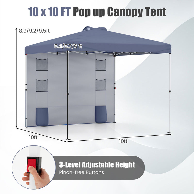 Costway - 10 x 10 FT Pop up Canopy Tent with Sidewall 6 Pockets Instant Setup Commercial Gazebo-Gray