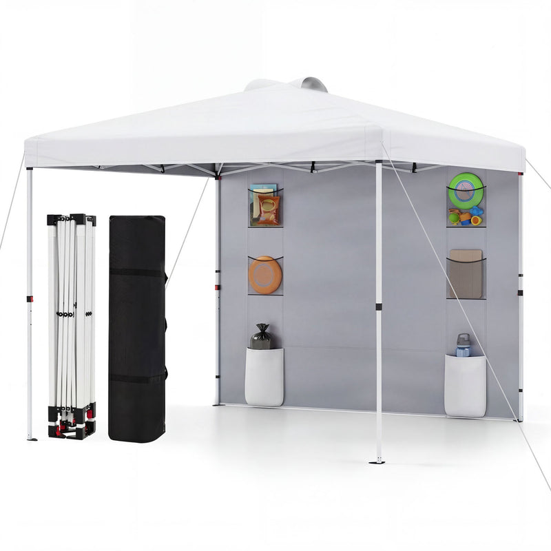 Costway - 10 x 10 FT Pop up Canopy Tent with Sidewall 6 Pockets Instant Setup Commercial Gazebo-White