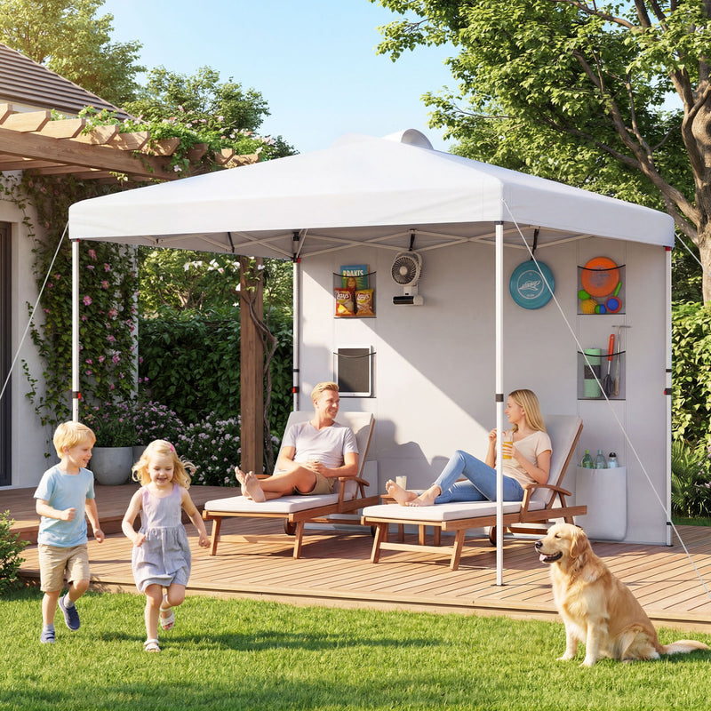 Costway - 10 x 10 FT Pop up Canopy Tent with Sidewall 6 Pockets Instant Setup Commercial Gazebo-White