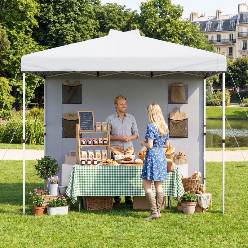 Costway - 10 x 10 FT Pop up Canopy Tent with Sidewall 6 Pockets Instant Setup Commercial Gazebo-White