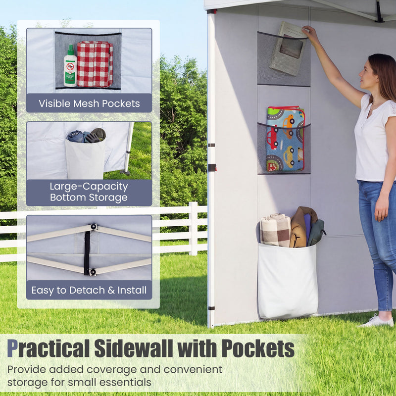 Costway - 10 x 10 FT Pop up Canopy Tent with Sidewall 6 Pockets Instant Setup Commercial Gazebo-White