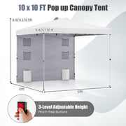 Costway - 10 x 10 FT Pop up Canopy Tent with Sidewall 6 Pockets Instant Setup Commercial Gazebo-White