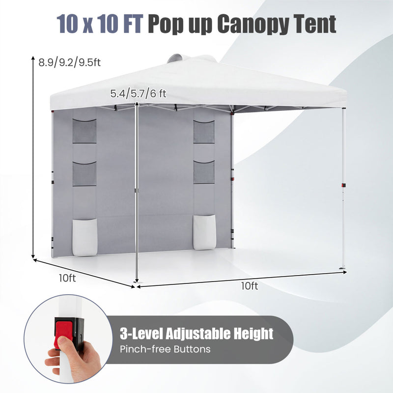 Costway - 10 x 10 FT Pop up Canopy Tent with Sidewall 6 Pockets Instant Setup Commercial Gazebo-White